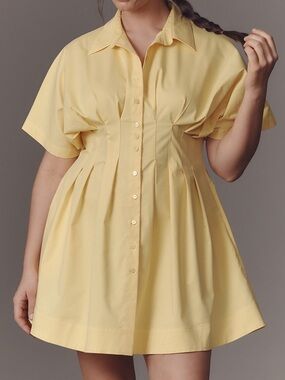 Anthropologie by Exquise The Tobie Pleated Mini Shirt Dress Yellow Size 1X